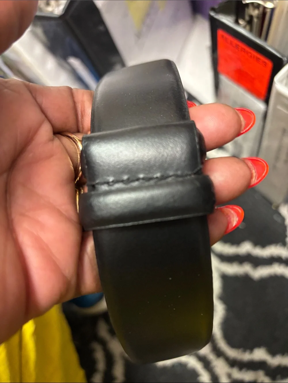 Men's Black Leather Belt with Decorative Silver Buckle